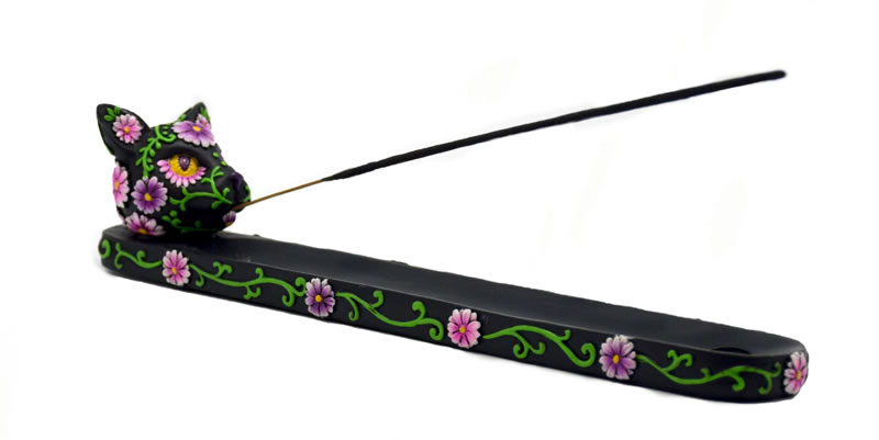 Black Day of the Dead Cat Incense Burner